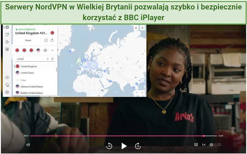 A screenshot showing Champion playing on BBC iPlayer while connected to one of NordVPN's UK servers