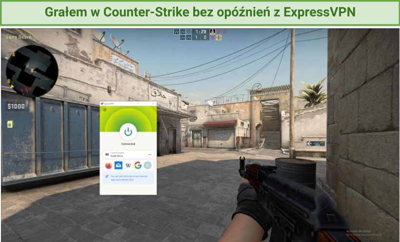 Screenshot playing Counter-Strike lag-free when connected to a ExpressVPN server