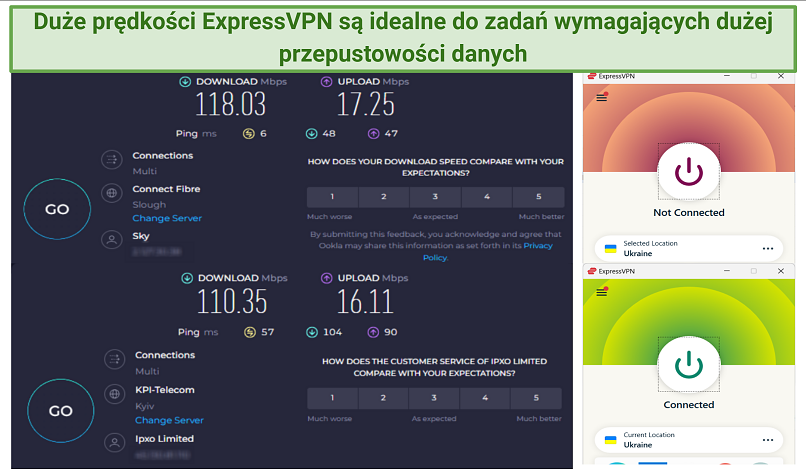 Screenshot of ExpressVPN's speed test results