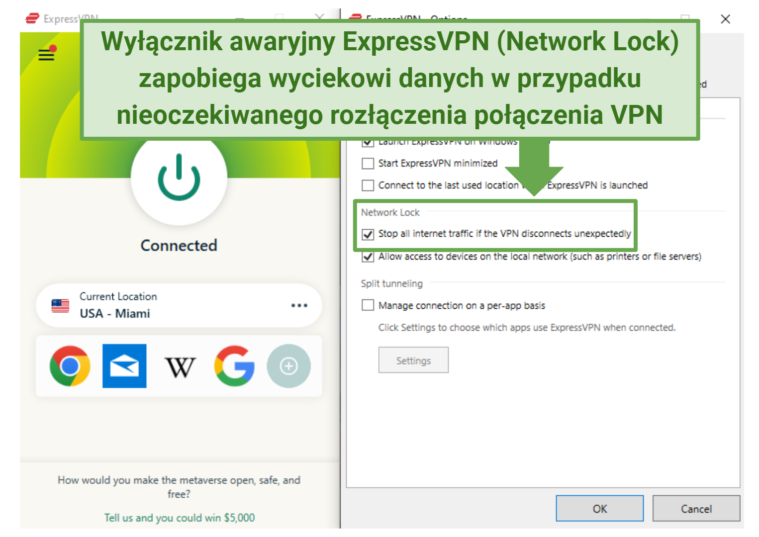 A screenshot showing it's easy to enable ExpressVPN's kill switch (Network Lock)