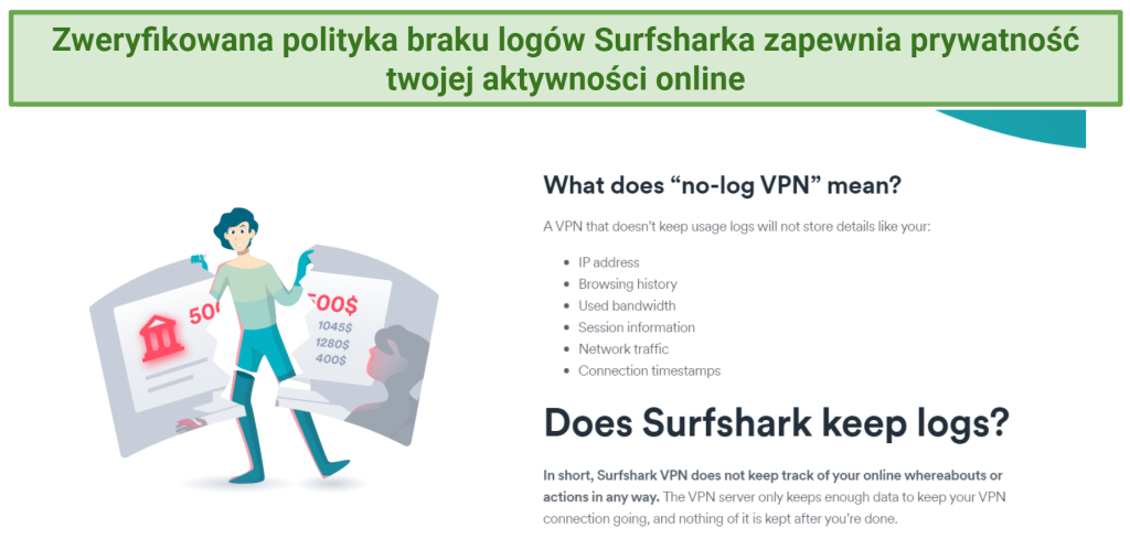 Screenshot of Surfshark's official page listing its privacy and security features
