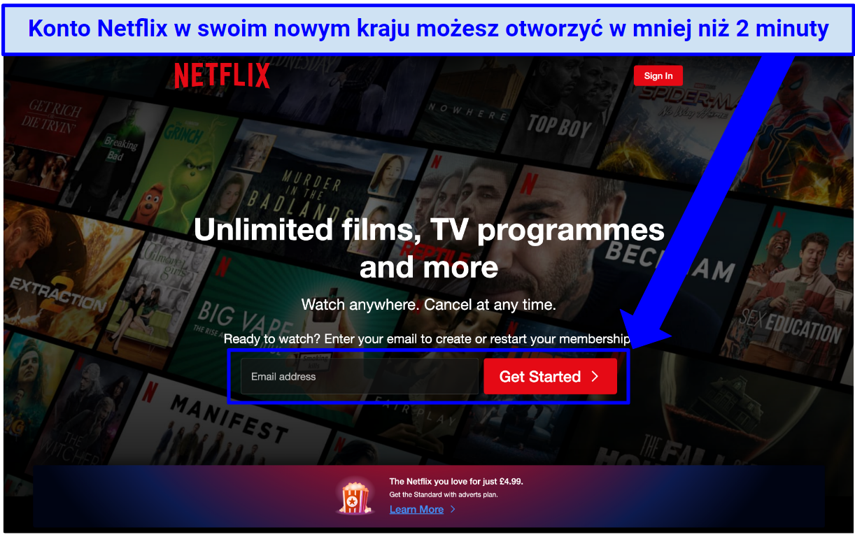 Screenshot showing how to subscribe to Netflix online