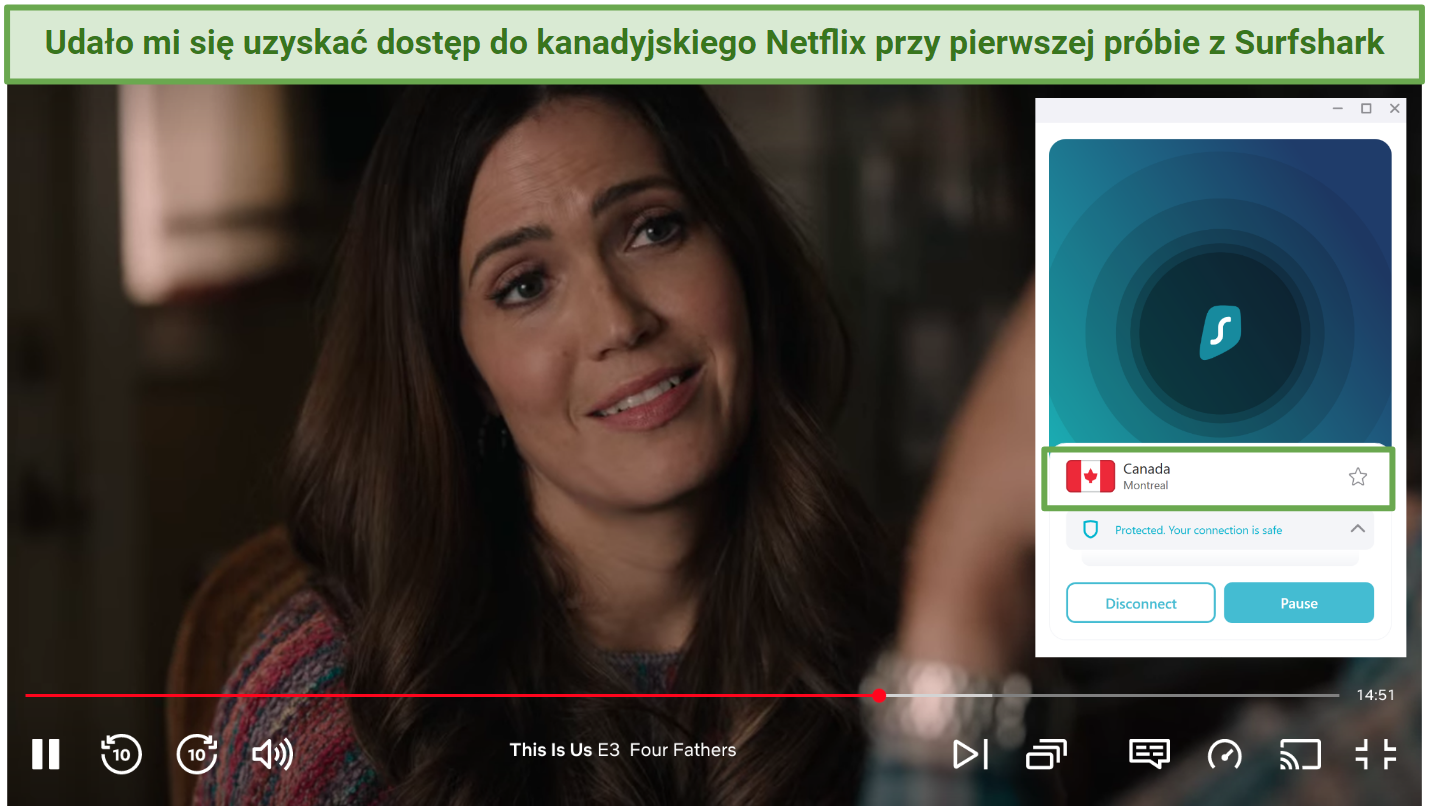 Screenshot of Surfshark unblocking Candian Netflix