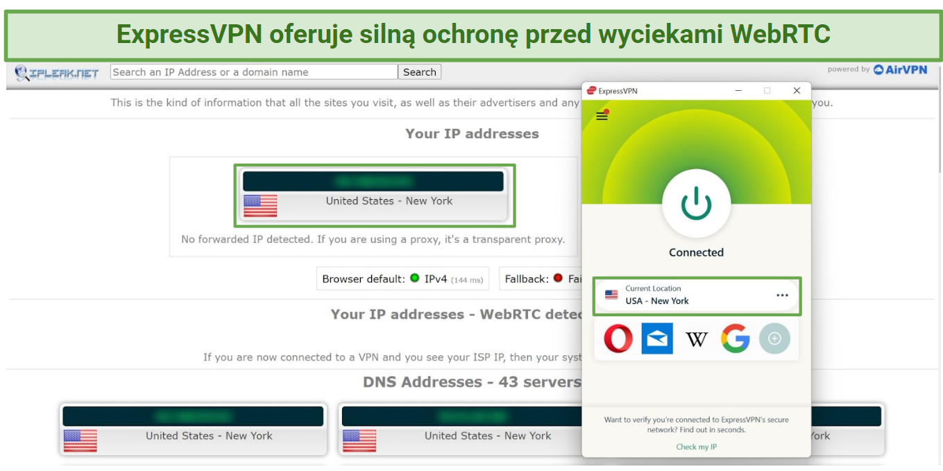 Screenshot of a leak test done on ipleaknet while connected to ExpressVPN