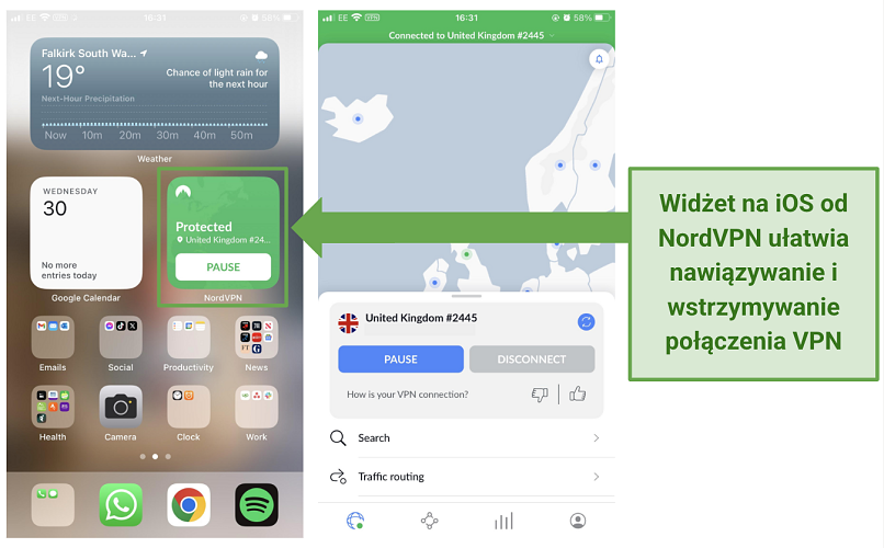 Screenshot of NordVPN's iOS widget