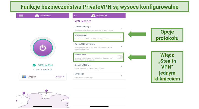Screenshot of PrivateVPN iOS app