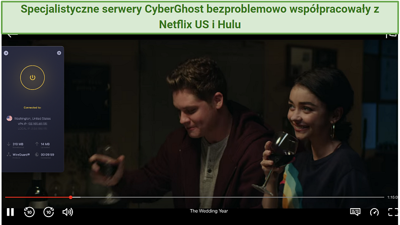 Screenshot of Netflix US streaming on CyberGhost connected to a US server