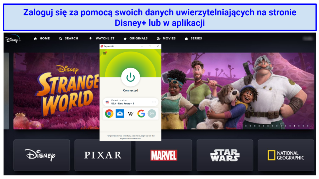 Image showing ExpressVPN successfully unblocking Disney+ US with its New jersey 3 server