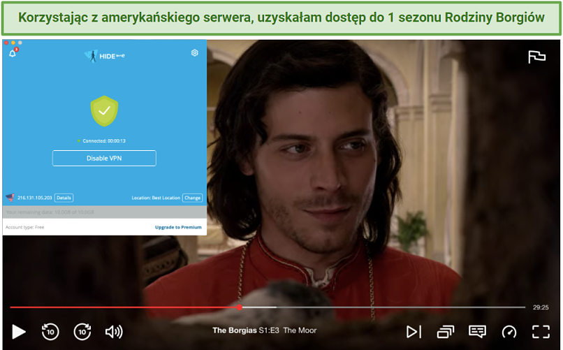 Screenshot of hideme unblocking Netflix US