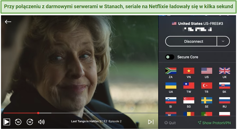 Screenshot of protonVPN unblocking Netflix US