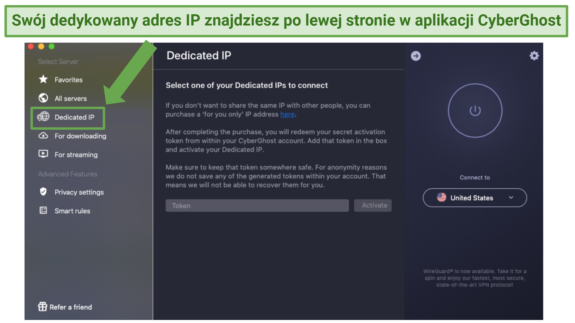 Screenshot of CyberGhost's Dedicated IPs