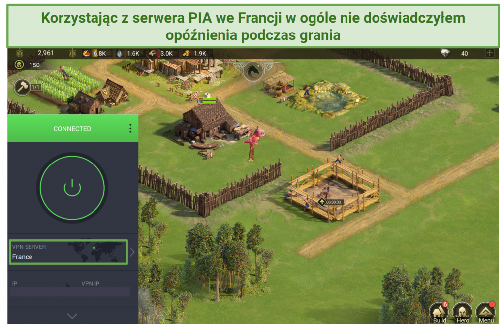 Screenshot of gaming with PIA's France server