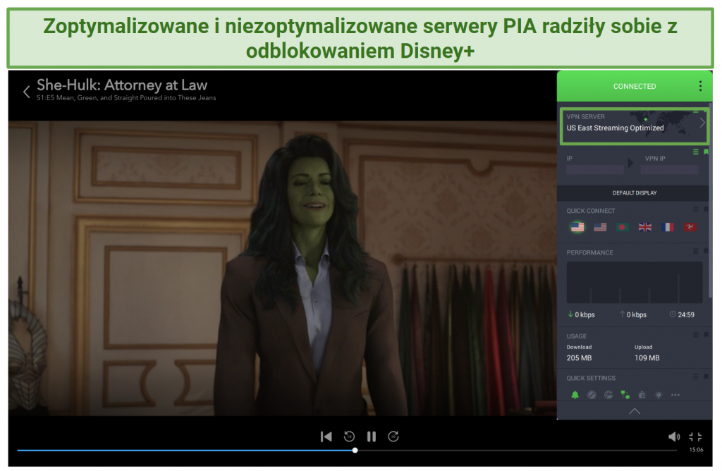 Screenshot of PIA unblocking Disey+ on US server
