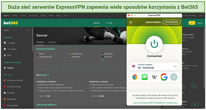 Graphic showing ExpressVPN with Bet365