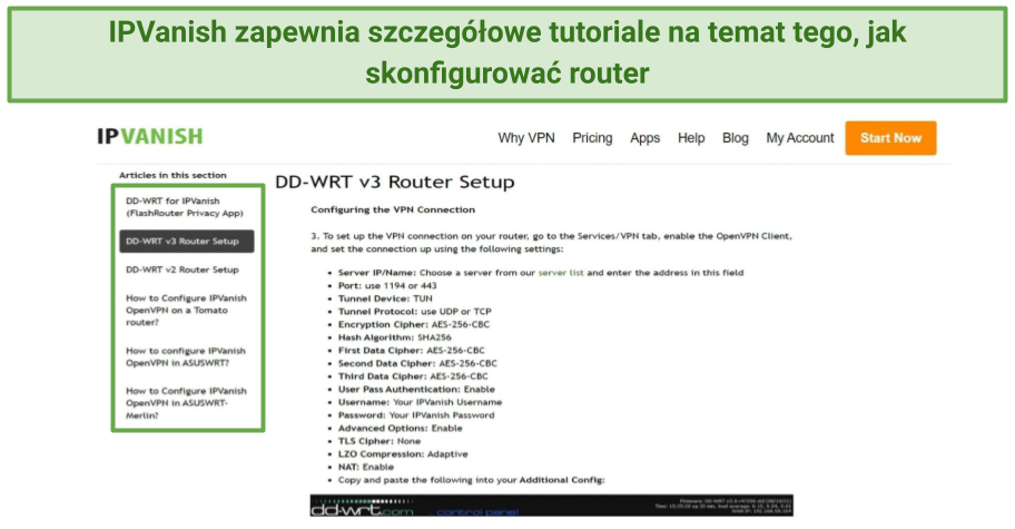 Image showing IPVanish’s setup pages for DD-WRT v3 routers