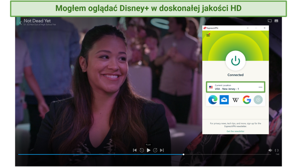 Screenshot of ExpressVPN unblocking Disney+