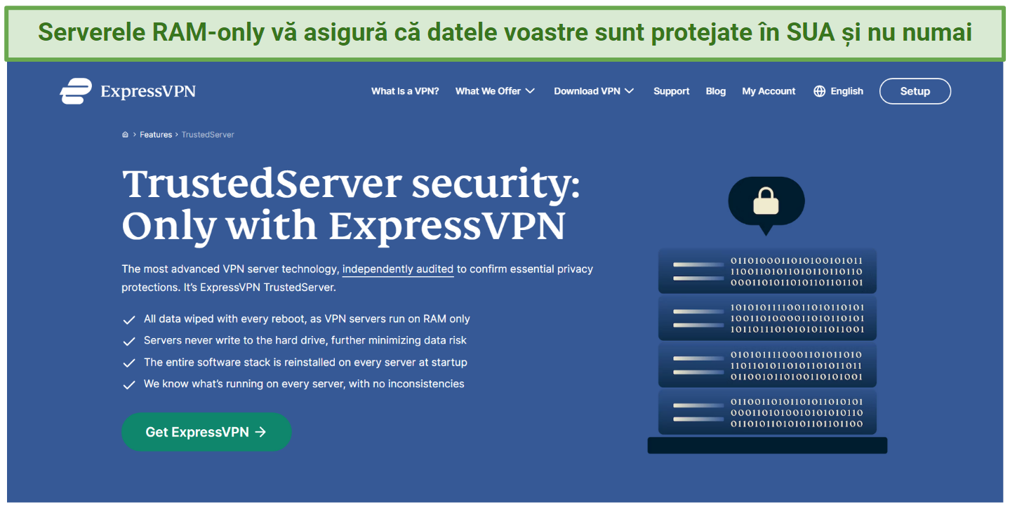 Screenshot from ExpressVPN's website explaining how its RAM-based servers protect your data