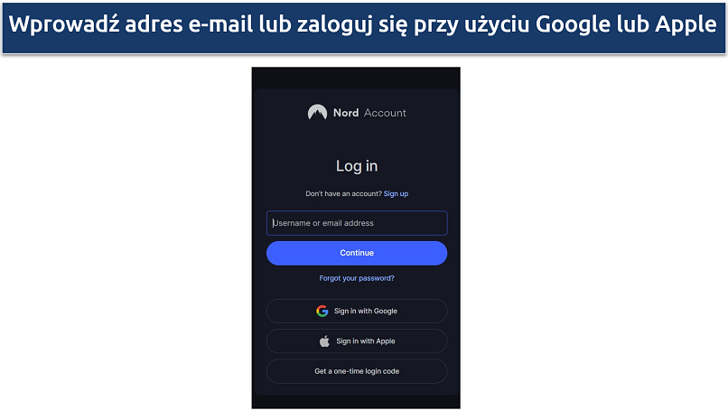 Obrazek pokazujący, jak przejść do strony logowania NordVPN