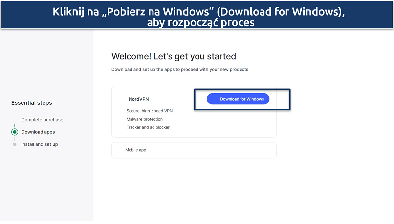 Obrazek pokazujący, jak pobrać NordVPN po zarejestrowaniu subskrypcji