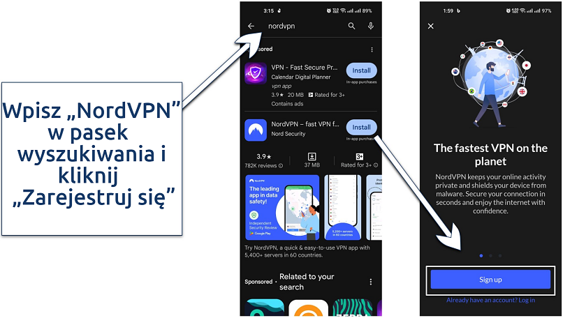 Obrazek pokazujący jak pobrać i zarejestrować się w NordVPN