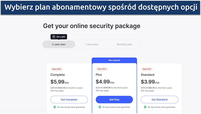 Obrazek pokazujący wszystkie plany abonamentowe oferowane przez NordVPN