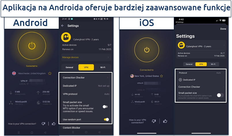 Zrzut ekranu aplikacji mobilnych CyberGhost