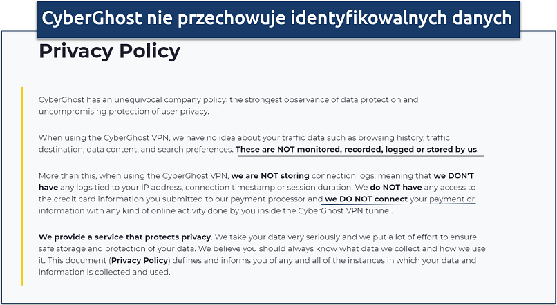 Screenshot of CyberGhost's privacy policy