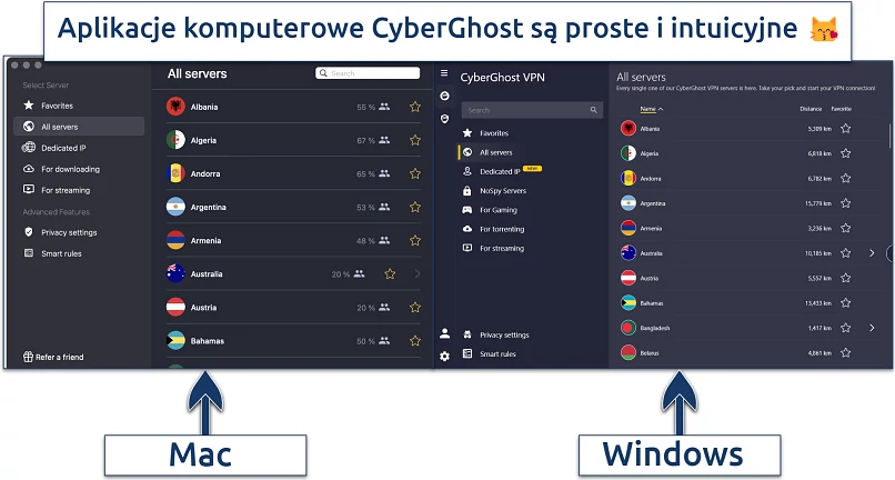 Screenshot of CyberGhost's desktop apps