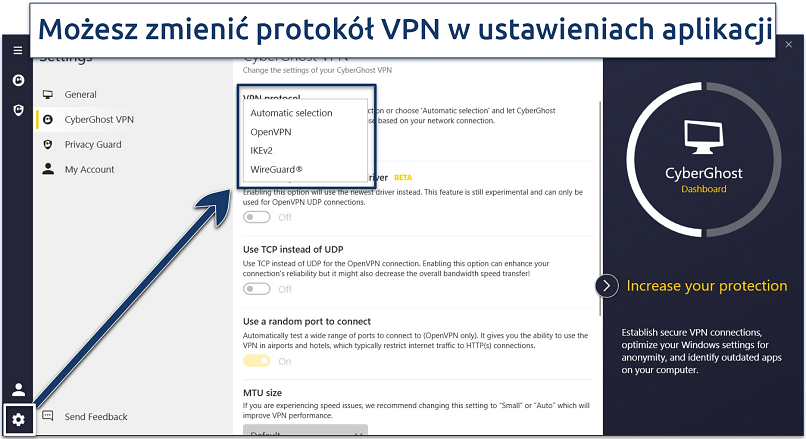 Screenshot showing how to change VPN protocol