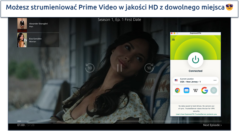 Screenshot of Prime Video streaming with ExpressVPN connected