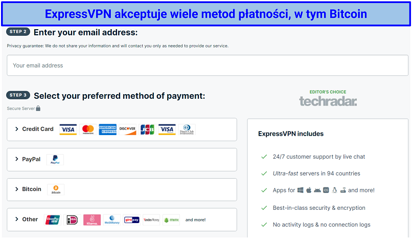 screenshot of ExpressVPN's payment and signup page