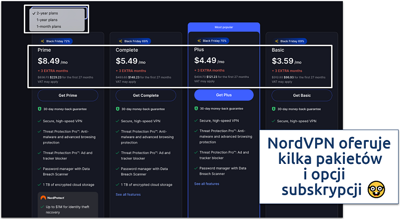 Screenshot of the NordVPN plans and prices