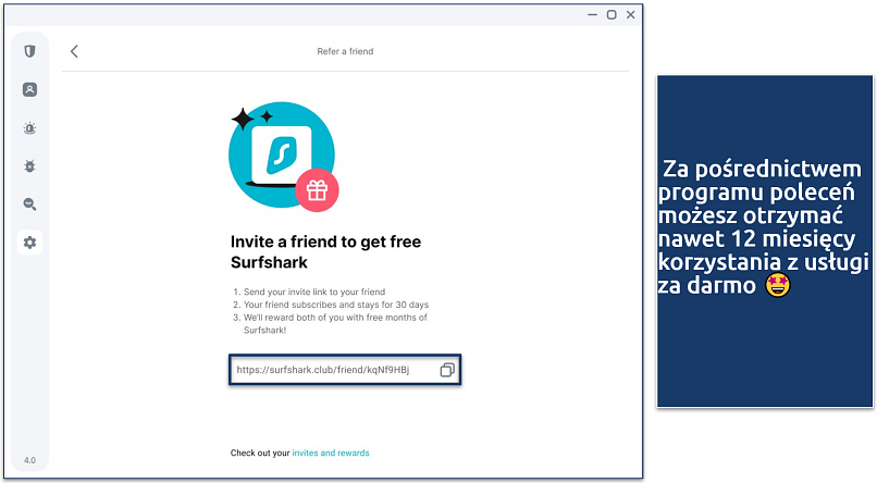 Screenshot of Surfshark's referral program