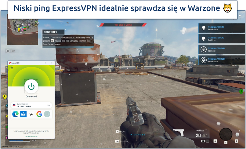 Screenshot of Warzone gameplay with ExpressVPN connected