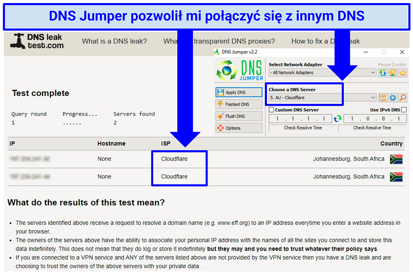 A screenshot showing that you can use a DNS jumper to connect to another DNS