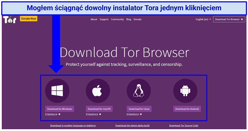 A screenshot showing how to download Tor Browser