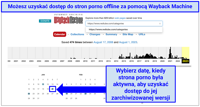A screenshot showing you can use the Wayback Machine to unblock porn sites