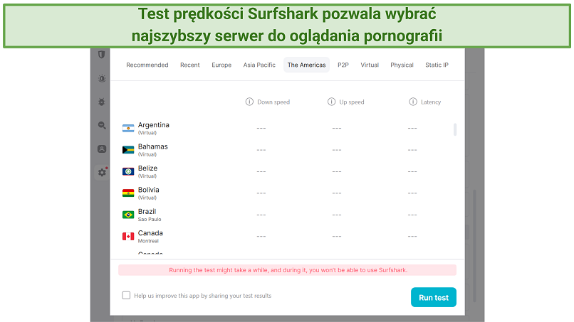 A screenshot showing Surfshark's speed test feature on its Windows app