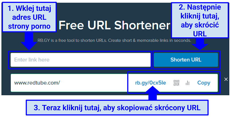 A screenshot showing you can shorten a link to your porn site with just a couple of clicks