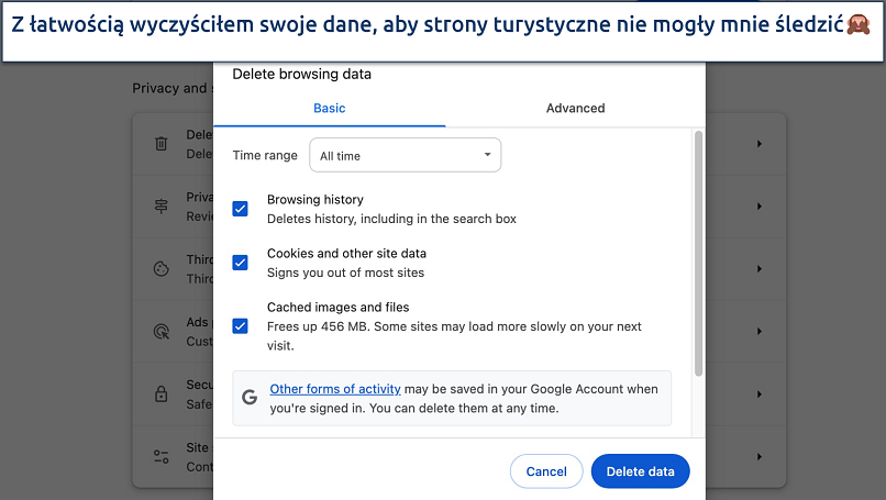 Screenshot showing how to delete your browsing history on Chrome