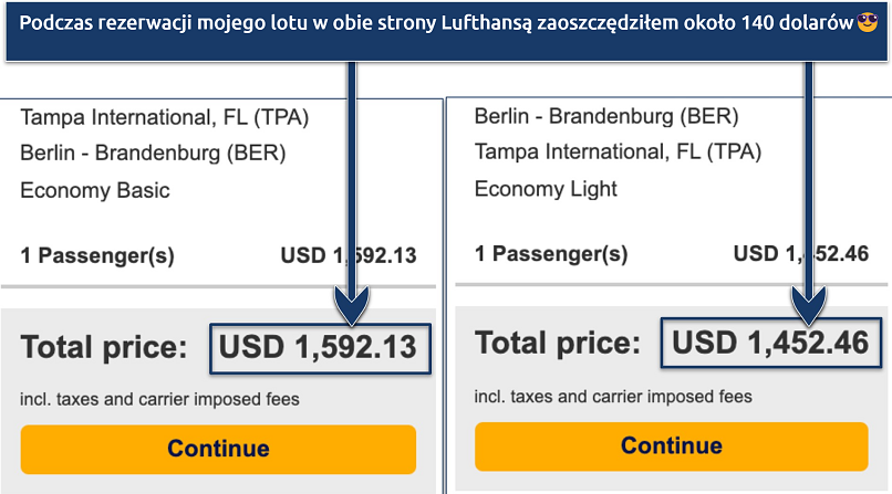 Screenshot showing the potential savings of booking
