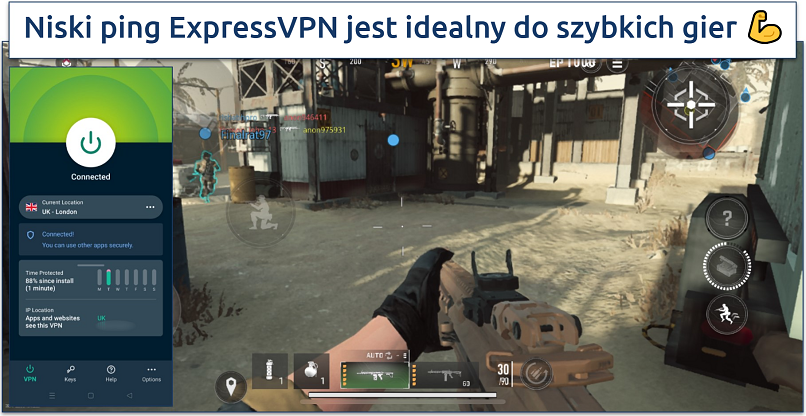Screenshot of CODM gaming sessions with ExpressVPN connected