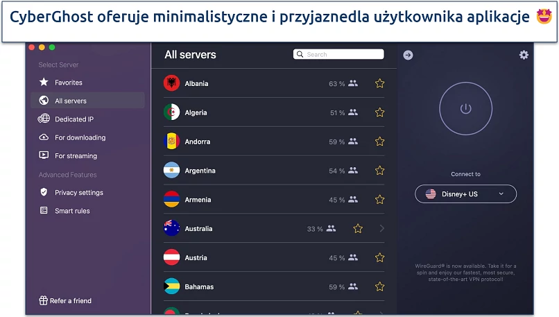 Screenshot of CyberGhost's Mac app