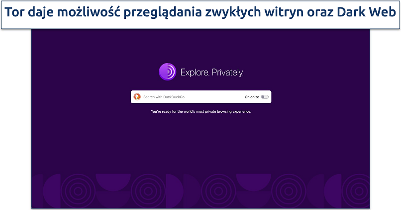 Screenshot of the Tor Browser homepage