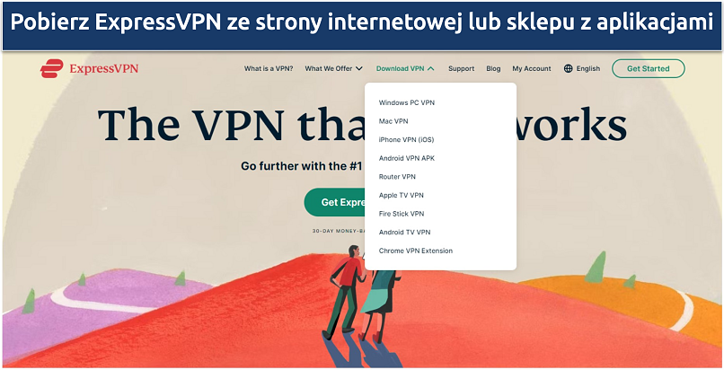 Zrzut ekranu pokazujący, że pobranie ExpressVPN jest proste