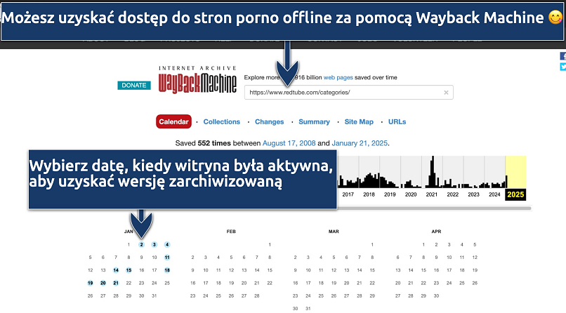 Screenshot showing the Internet Archive Wayback Machine interface