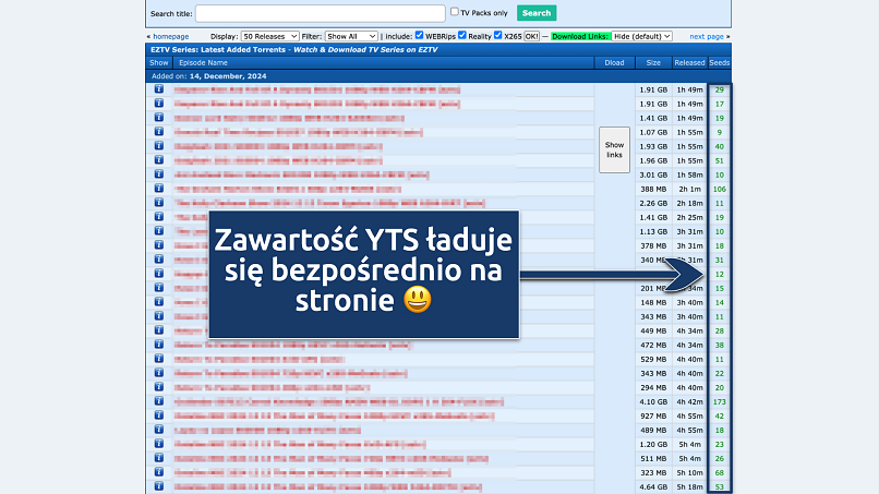 Screenshot of the YTS search results page