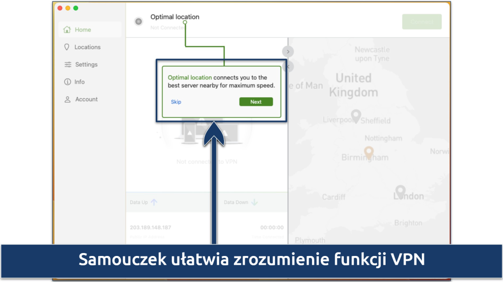 Zrzuty ekranu z samouczka dla początkujących w dziale IPVanish