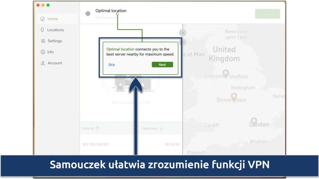 Zrzuty ekranu z samouczka dla początkujących w dziale IPVanish