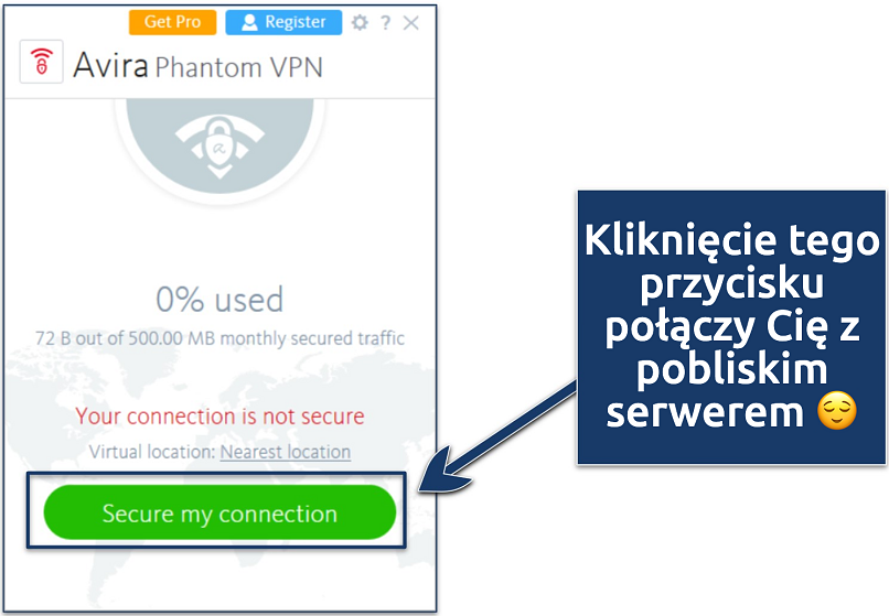Screenshot showing how to enable Avira Phantom VPN